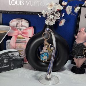 Bag Charm/ Keyring - Gold Turtle With Blue And White Crystals, Movable Body Part